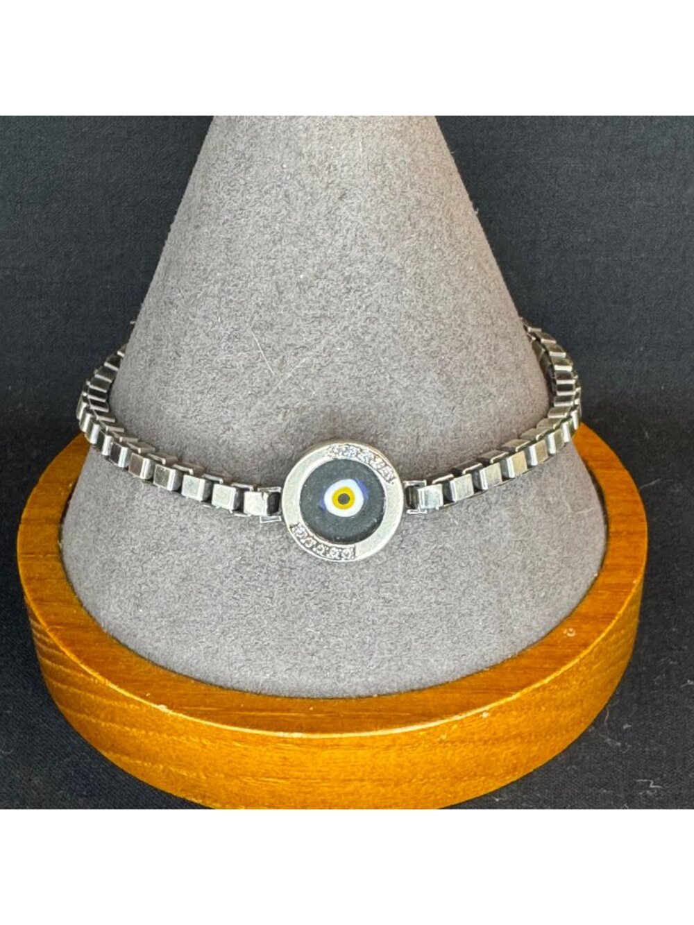 Men's Sterling Silver Handmade Evil Eye Bracelet CZ Heavy Box Chain 8.5"